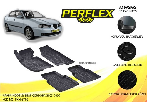 PERFLEX 3D X-MAT HAVUZLU PASPAS ÇEŞİTLERİ SİYAH SEAT CORDOBA 2003-2009 3D X-MAT 5 PCS Marka : PERFLEX