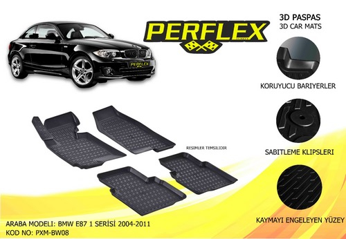 PERFLEX 3D X-MAT HAVUZLU PASPAS ÇEŞİTLERİ SİYAH BMW E87 1 SERİSİ 2004-2011 3D X-MAT 5 PCS Marka : PERFLEX