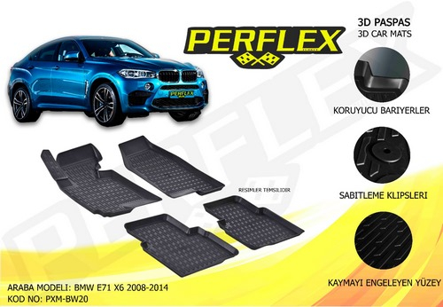 PERFLEX 3D X-MAT HAVUZLU PASPAS ÇEŞİTLERİ SİYAH BMW E71 X6 2008-2014 3D X-MAT 5 PCS Marka : PERFLEX