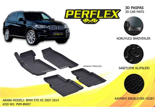 PERFLEX 3D X-MAT HAVUZLU PASPAS ÇEŞİTLERİ SİYAH BMW E70 X5 2007-2014 3D X-MAT 5 PCS Marka : PERFLEX