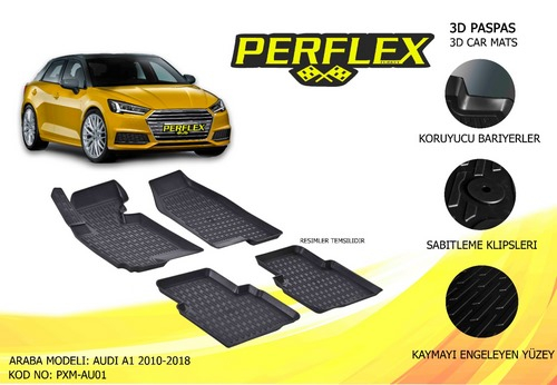 PERFLEX 3D X-MAT HAVUZLU PASPAS ÇEŞİTLERİ SİYAH AUDI A1 2010-2018 3D X-MAT 5 PCS Marka : PERFLEX